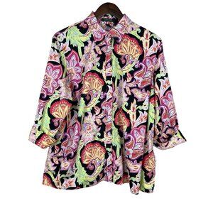 Lauren Ralph Lauren Shirt Women 2X Multicolor Floral 3/4 Sleeve Button Up Blouse